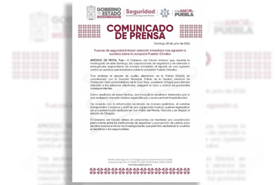Fuerzas de seguridad brindan atención inmediata tras agresión a autobús sobre la autopista Puebla-Orizaba