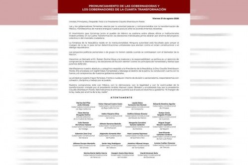 Gobernadores de Morena cierran filas con Sheinbaum tras regreso de Rub&eacute;n Rocha a la gubernatura de Sinaloa