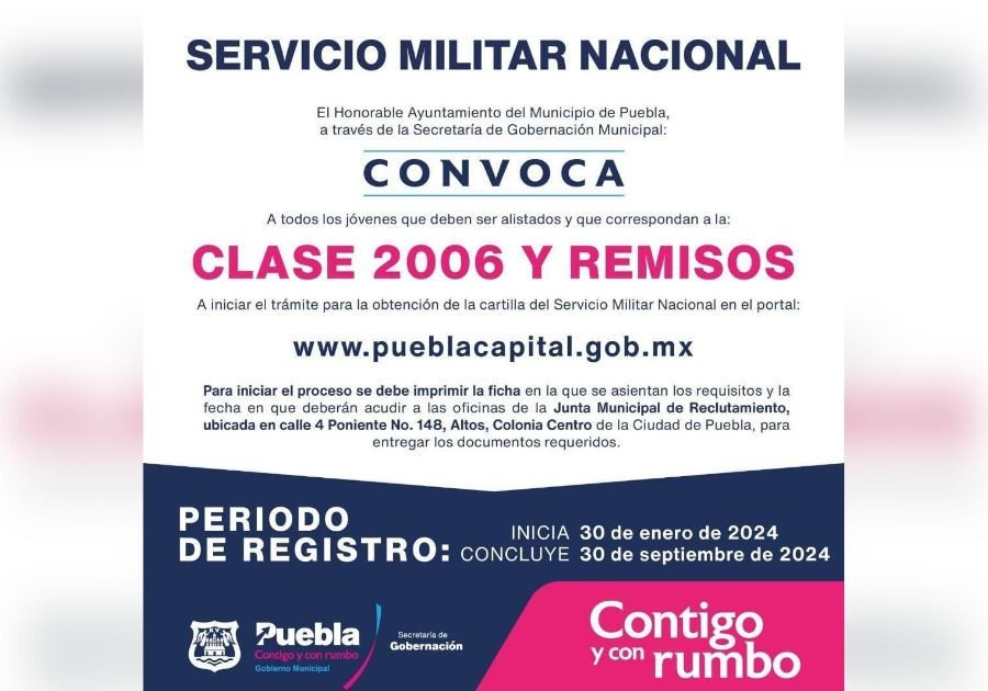 Sigue abierta convocatoria para Cartilla Militar en Puebla capital