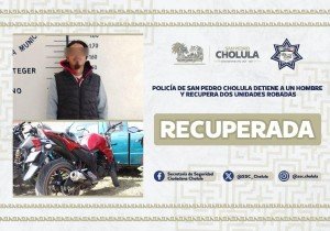 Policía de San Pedro Cholula detiene a hombre y recupera dos vehículos robados
