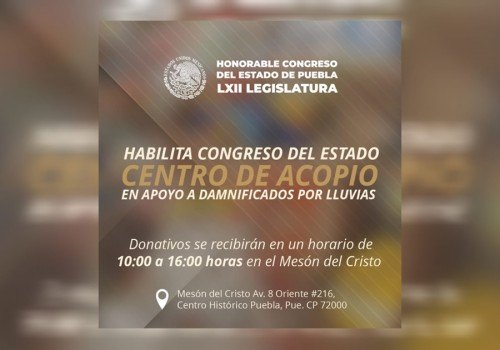 Habilita Voluntariado del Congreso Centro de Acopio en apoyo a damnificados por lluvias