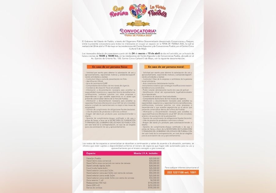 Lanzan convocatoria para espacios comerciales en Feria de Puebla