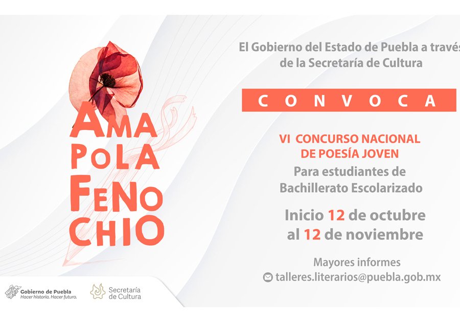 Convoca Cultura al VI Concurso Nacional de Poesía Joven “Amapola Fenochio”