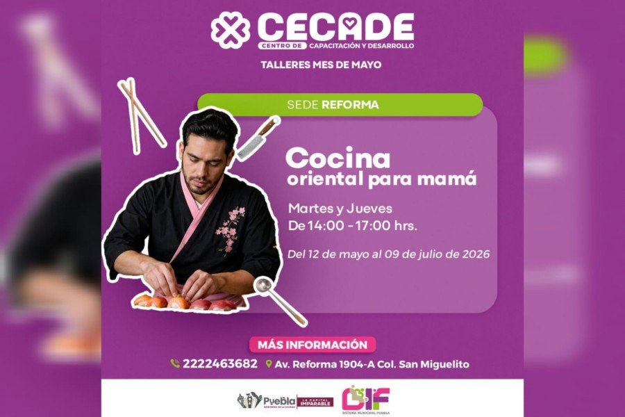 Habilita DIF Puebla Capital talleres de mayo en el CECADE