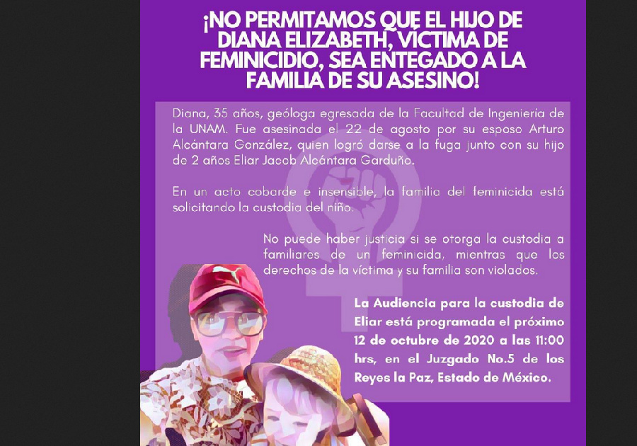 Familiares de presunto feminicida buscan custodia de menor