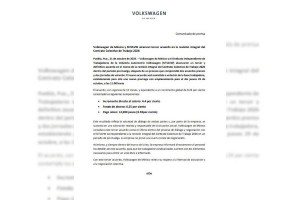 Volkswagen y Sitiavw alcanzan tercer acuerdo salarial de 4.4% directo al salrio