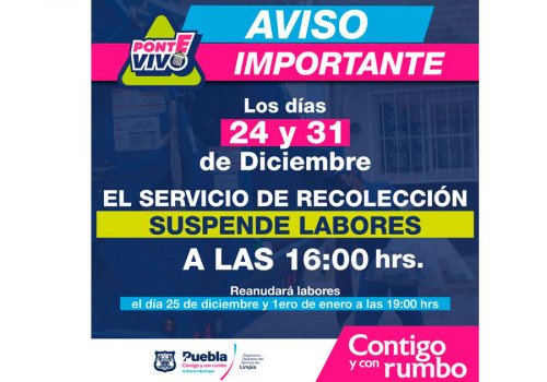 Trabajar&aacute; servicio de recolecci&oacute;n de basura hasta las 16:00 horas, 24 y 31 de diciembre