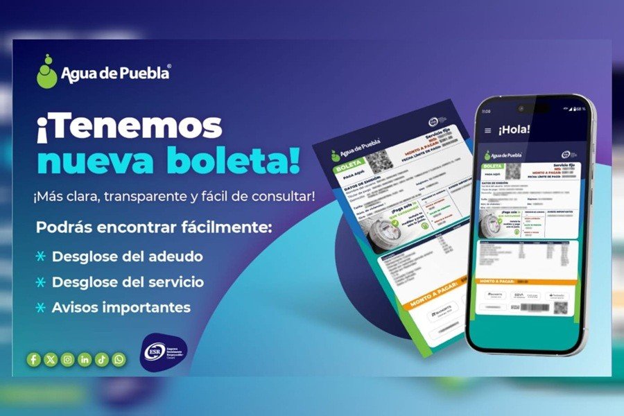Agua de Puebla presenta su nueva boleta de cobro: más clara, transparente y fácil de consultar