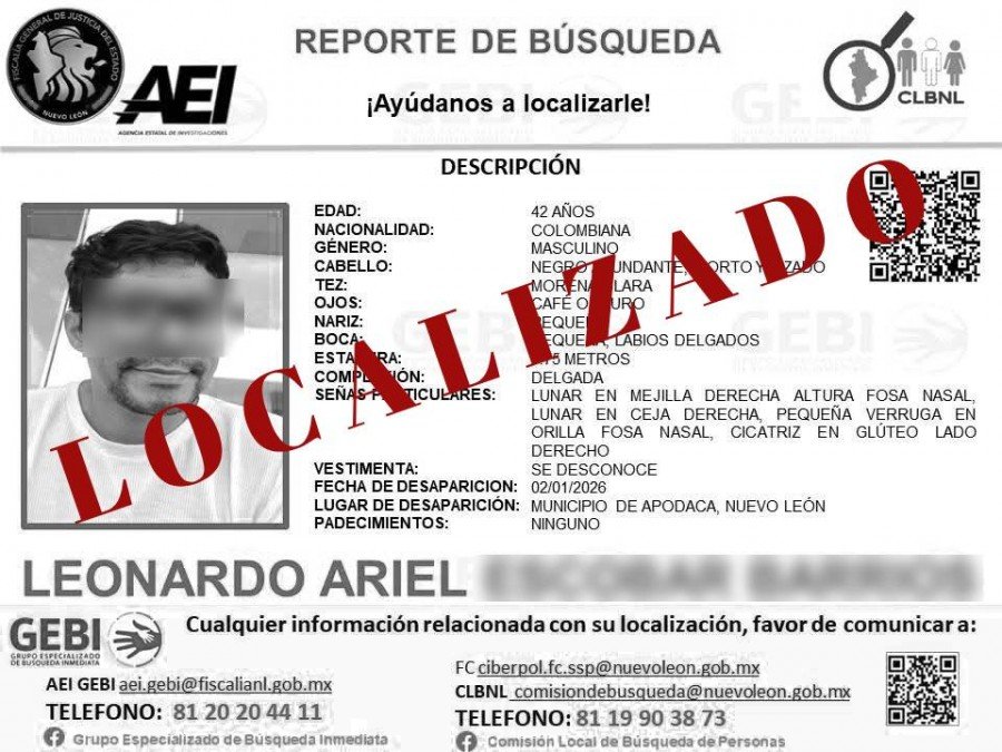 Localizan con vida a catedr&aacute;tico colombiano reportado como desaparecido en Apodaca