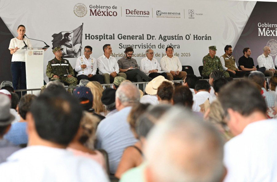 Claudia Sheinbaum supervisa construcci&oacute;n del hospital general del IMSS Bienestar en Yucat&aacute;n