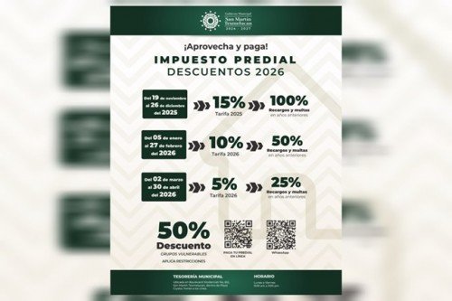 Gobierno Municipal de San Mart&iacute;n Texmelucan presenta descuentos en pago de impuesto predial
