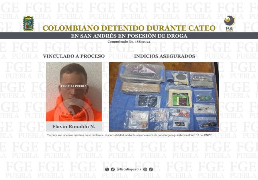 Colombiano detenido durante cateo en San Andrés, en posesión de droga