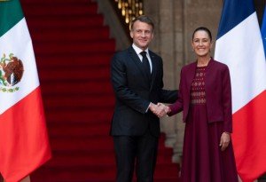 Reunión en Palacio Nacional entre Claudia Sheinbaum y el presidente de Francia Macron