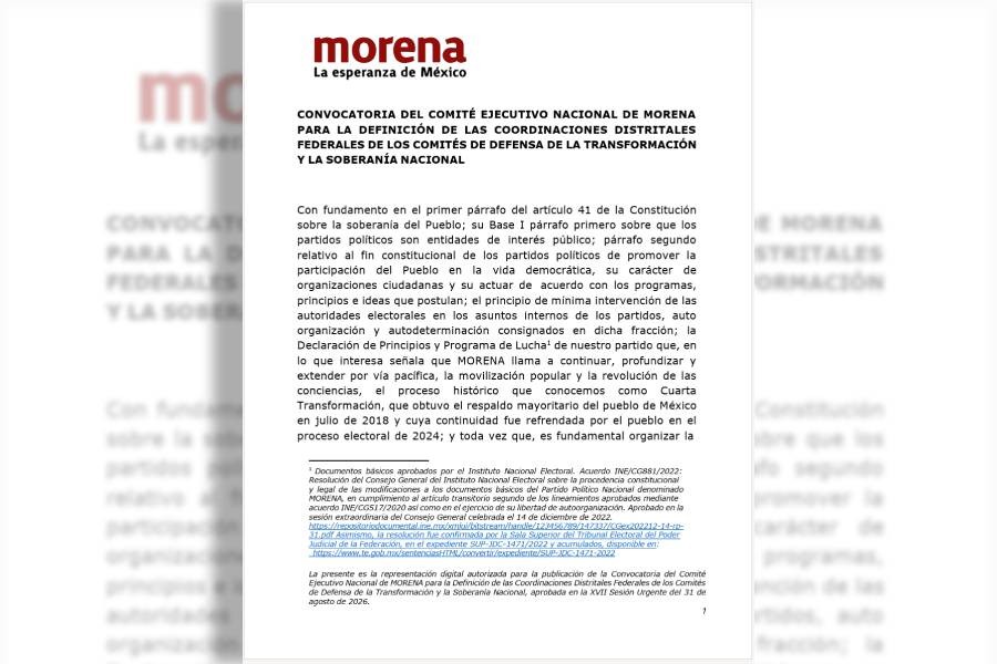 Morena abre registro para coordinadores distritales rumbo a elecciones 2027