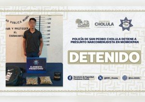 Polic&iacute;a de San Pedro Cholula detiene a presunto narcomenudista en Momoxpan
