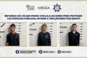 Refuerza SSC de San Pedro Cholula acciones para proteger los espacios públicos; detiene a tres jóvenes por grafiti