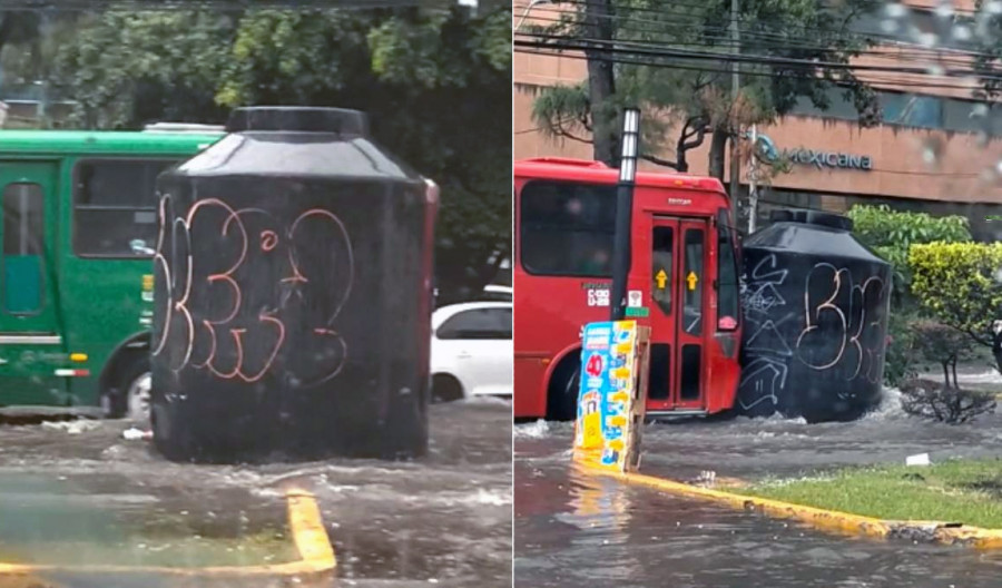 Tinaco se pasea por calles de Guadalajara y choca con un metrobús