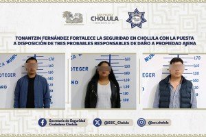 Tonantzin Fern&aacute;ndez fortalece la seguridad en Cholula con la puesta a disposici&oacute;n de tres probables responsables de da&ntilde;o a propiedad ajena