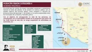 Sheinbaum llama a extremar precauciones en Jalisco, Colima, Michoacán y Nayarit por el huracán Simón