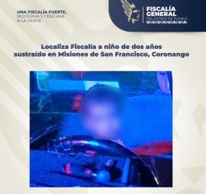 Localiza FGE a niño de 2 años sustraído en Misiones de San Francisco, Coronango