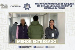 Tras activar protocolos de b&uacute;squeda, SSC Cholula localiza a menor y lo entrega a su familia