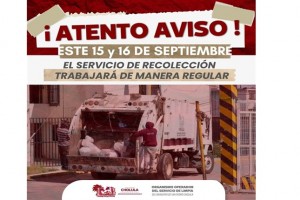 Limpia de San Pedro Cholula laborará de manera normal el 15 y 16 de Septiembre