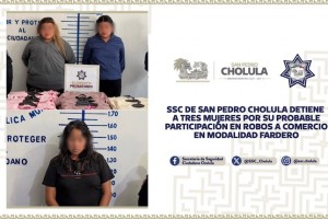 SSC de San Pedro Cholula detiene a tres mujeres por su probable participaci&oacute;n en robos a comercio en modalidad fardero