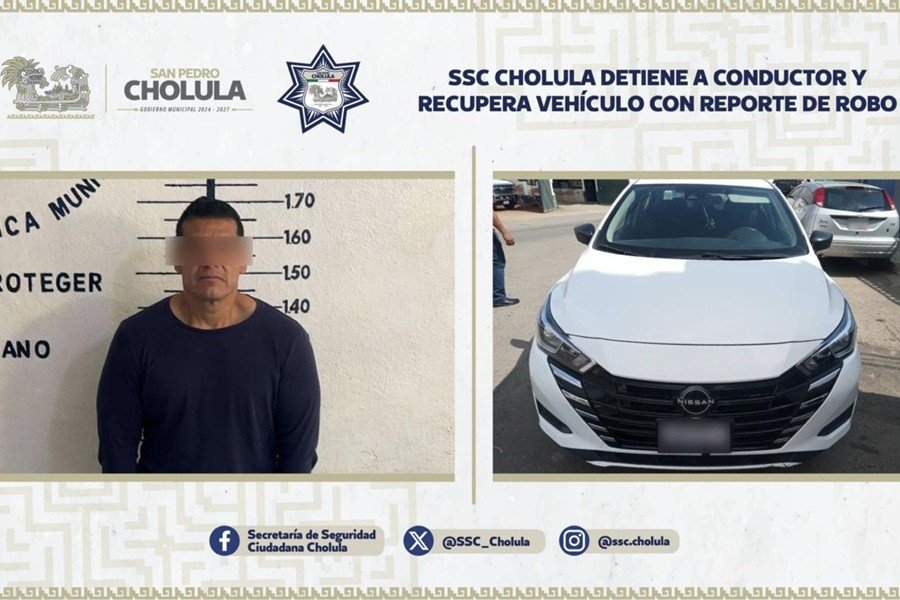 SSC Cholula detiene a conductor y recupera vehículo con reporte de robo