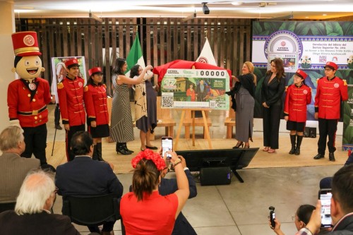 Develaci&oacute;n del billete de Loter&iacute;a Nacional dedicado a los Museos Frida Kahlo y Diego Rivera-Anahuacalli