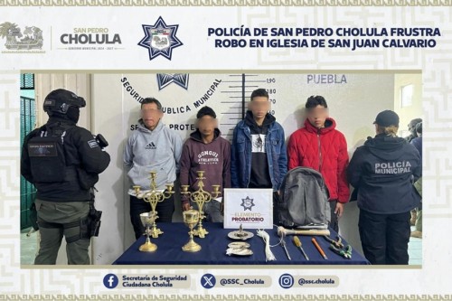Policía de San Pedro Cholula frustra robo en iglesia de San Juan Calvario