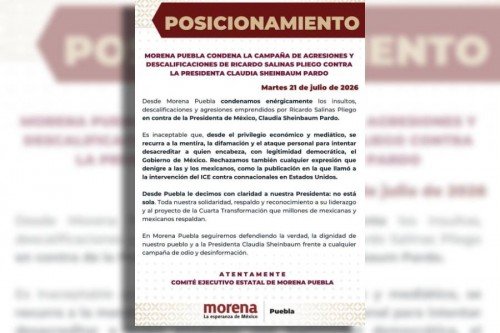 Morena Puebla condena ataques de Ricardo Salinas Pliego contra la presidenta Claudia Sheinbaum
