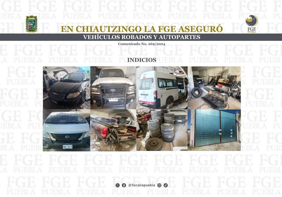 En Chiautzingo la FGE aseguró vehículos robados y autopartes