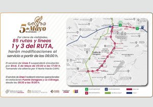 Por desfile del 5 de Mayo, transporte público y RUTA modificarán recorridos: SMT